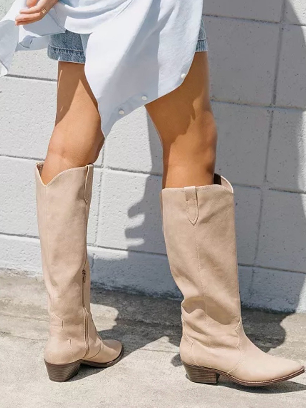 DV Dolce Vita Women's Kit Cowboy Western Knee-High Boots Taupe - NWT